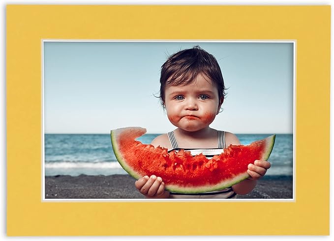 8x10 Mat Bevel Cut for 5.5x8.5 Photos - Acid Free Chamois Yellow Precut Matboard - For Pictures, Photos, Framing - 4-ply Thickness