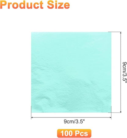 uxcell 100pcs Leaf Sheets, 3.5" x 3.5" Foil Sheets Paper Sheets for DIY Crafts Painting Nails Resin Furniture Decoration(Cyan)