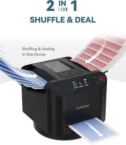 Automatic Card Shuffler and Dealer - 1-2 Decks Support 12 Players, 4 Drawing Remotes, Built-in Gameplays, 360°/180° Deal, for Poker, UNO, Phase 10, Skip-Bo, Rummy (Black)