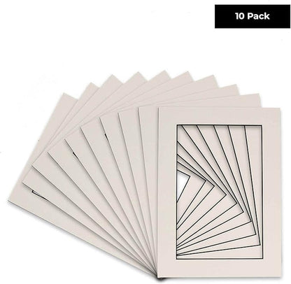 Pack of TEN 8x10 Mats Bevel Cut for 5x8 Photos - Acid Free White with Black Core Precut Matboards For Pictures, Photos, Framing - 4-ply Thickness