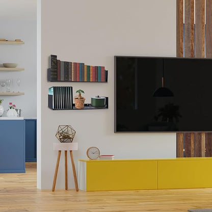 U Shape Floating Shelves Wall Mount Metal Bookshelf CD DVD Storage Display Shelves, Black Set of 2