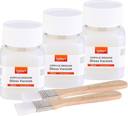 3Pcs Gloss Varnish for Acrylic Painting, 180ml Acrylic Varnish Clear Coat, Non-Yellowing, Non-Toxic for Artwork, Acrylics Paint, Suitable for Pro Artists, Hobby Painter