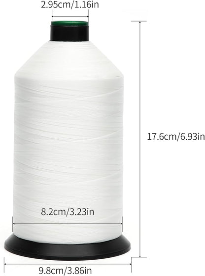 Extra Strong Bonded Nylon Thread #69 Tex70 – 16 OZ, 6000yds, Versatile Stitching Solution for Leather, Upholstery, Canvas Repair and More (White)