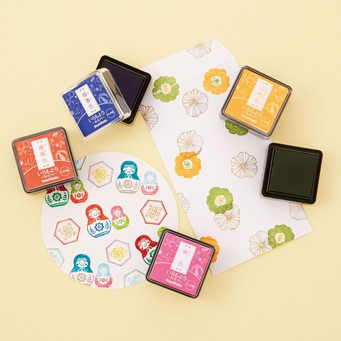 IROMOYO WARABE Stamp PAD, Small Traditional Japanese Ink Colour, Oil-Based Ink pad - Apricot