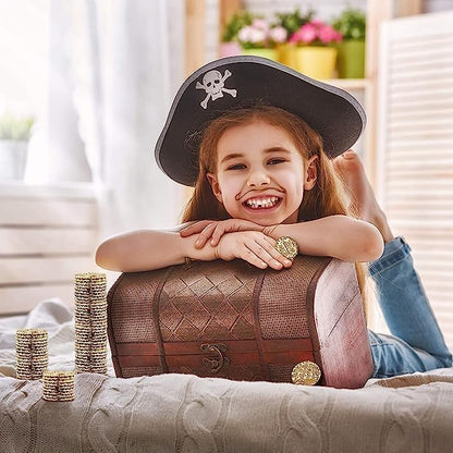 Large Metal Pirate Coins - 100 Rose Gold Treasure Coin Set, Metal Replica Spanish Doubloons for Pirate Party Decorations & Favors, Tokens, Toys, Cosplay - Pirate Treasure Chest - Size 0,98"