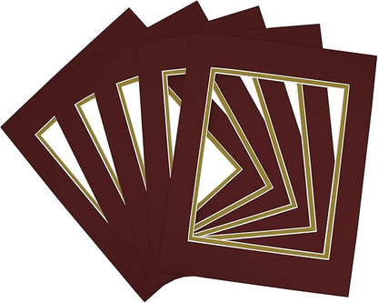 Golden State Art, 11x14 Double Mats for 8x10 - for Photos, Pictures, Frames - Acid-Free, 5 Pack, Maroon Over Old Gold