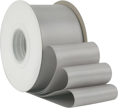 HUIHUANG Silver Satin Ribbon 2 inch Wide Double Faced Satin Ribbon Silver for Gift Wrapping, Bows Making, Flower Bouquet, DIY Crafts, Wedding, Holiday Party Decor - 25 Yards/Roll