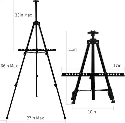 Art Artist Easel Stand for Sign,RRFTOK Metal Tripod Adjustable Easels for Painting Canvases Height from 21" to 66" with Reinforced Triangle,Carry Bag for Table-Top/Floor Drawing and Displaying,Black
