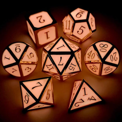 Haxtec Glow in The Dark Metal DND Dice Set Gold Pink D&D Dice Compatible with Dungeons and Dragons-Gold Glowing Red/Cream Pink
