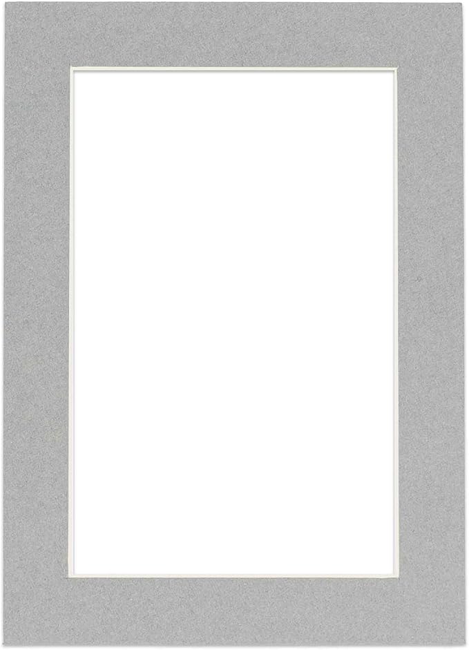 8x10 Mat Bevel Cut for 5.5x8.5 Photos - Acid Free Mid Grey Precut Matboard with Backing Board and Crystal Clear, Self Seal Photo Mat Bag - for Pictures, Photos, Framing - 4-ply Thickness