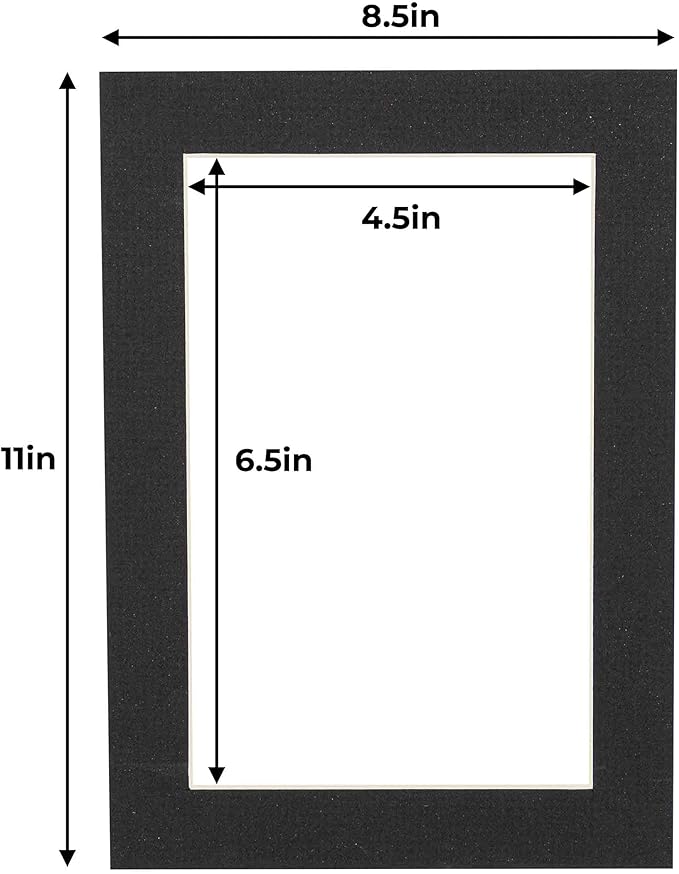 5x7 Mat for 8.5x11 Frame - Precut Mat Board Acid-Free Textured Black 5x7 Photo Matte For a 8.5x11 Picture Frame, Premium Matboard for Family Photos, Show Kits, Art, Picture Framing, Pack of 25 Mats