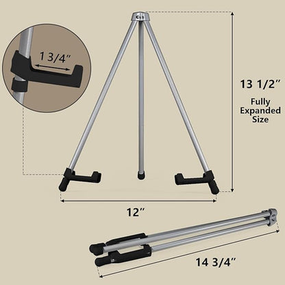 14" High Tabletop Instant Display Easel, Small Desktop Steel Easel Stand with Adjustable Holders for Paintings, Posters and Store Signs(Silver, 2Pack)