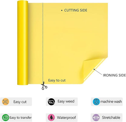 HTV Iron on Vinyl 12Inch by 25ft Roll Heat Transfer Vinyl for T-Shirt HTV Vinyl Rolls for All Cutter Machine - Easy to Cut & Weed for Heat Transfer Design (25ft, Yellow)