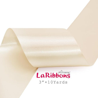 LaRibbons Nude Satin Ribbon 3 Inch 10 Yards Double Faced Luxury Nude Silk Ribbon for Gift Wrapping Flower Bouquets Bow Christmas Wedding Party Decoration
