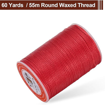 uxcell Round Leather Sewing Waxed Thread, 55m / 60 Yards Wax Polyester String, 0.8mm Waxed Stitching Cord for Leather Crafts, Bookbinding, Bracelets Braided, Red