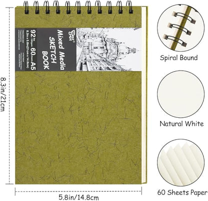 8.3x5.8 Sketch Book, Top Spiral Bound Sketch Pad, 60sheets 92lb/150gsm Nature White Paper, Acid-Free Mixed Media Paper for Painting, Dawing & Art Supplies.N-Green