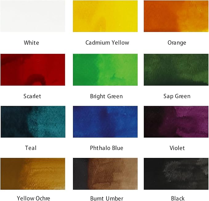 Mont Marte Acrylic Ink Premium 12pc x 20ml (0.7 US fl.oz), Acrylic Inks for Artists, Essential Colors, Ideal for Air Brush, Pouring Art, Scrapbooking, Ink Drawing, Mixed Media