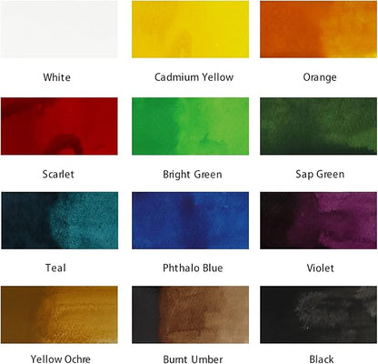 Mont Marte Acrylic Ink Premium 12pc x 20ml (0.7 US fl.oz), Acrylic Inks for Artists, Essential Colors, Ideal for Air Brush, Pouring Art, Scrapbooking, Ink Drawing, Mixed Media