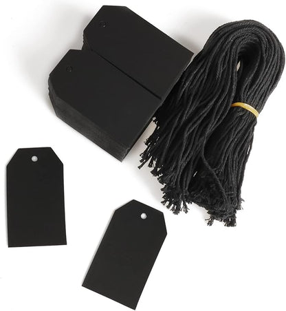 200PCS Paper Gift Tags with Free 200PCS Black Cotton Strings,Blank hangtags for DIY Wedding Holiday Present(Black)