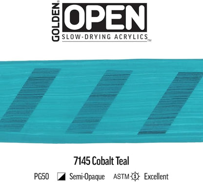 OPEN Slow-Drying Acrylics by GOLDEN, Cobalt Teal, 5 fl oz. tube, Professional Acrylic Paint, Semi-Opaque