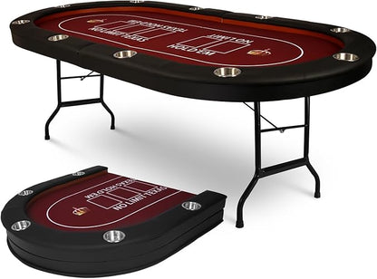 Upgrade 91'' Foldable Poker Table for 10 Players - Large Casino Table with Stainless Steel Cup Holders & Padded Rails - Texas Holdem Board Game Table - Perfect for Texas Casino Leisure Game