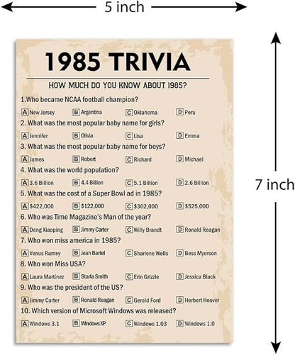 40th Birthday Party Games, 1985 Trivia Games, Birthday Party Supplies for Adults, Fun 1985s Party Game，Pack of 30 Cards