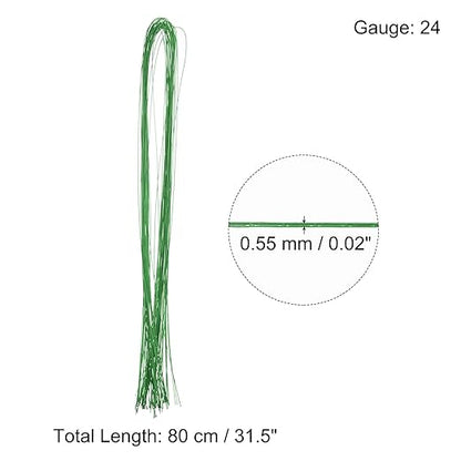 PATIKIL 32 Inch 24 Gauge Floral Stem Wire, 3 Pack/120 Pieces Bouquet Stem Paper Wrapped for DIY Crafts Flower Arrangements, Bright Green