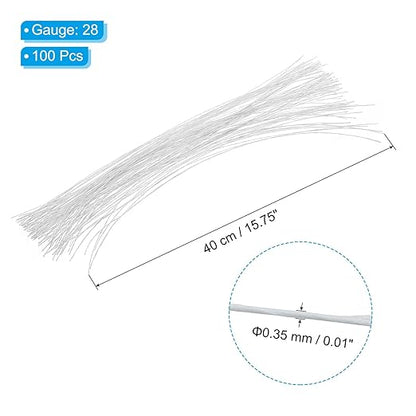 PATIKIL 28 Gauge 16" Floral Stem Wire, 100 Pcs Paper Wrapped Iron Artificial Flower Stem Accessories for DIY Bouquet Stem and Craft Decoration, White