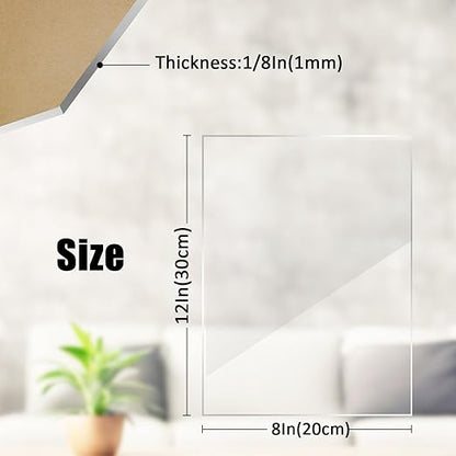 2 Pack Clear Acrylic Sheets for Laser Cutting 1/8inch Thick 8×12in Plexiglass Sheets for Craft Easy-Process Transparent Plastic Blanks Sheets with Protective Paper for Picture Frames