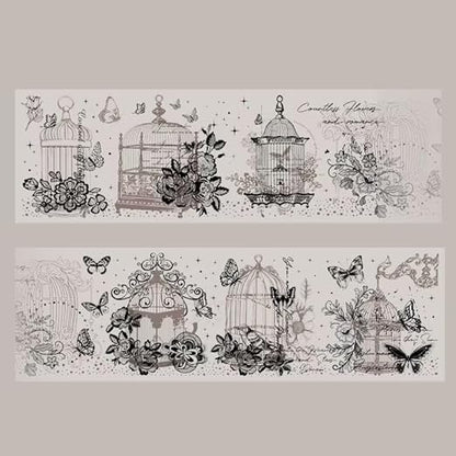 3pcs Vintage Lace Tape Cutout Art Lace Black White Stickers Roll Sticker PET Reusable Exquisite Lace Floral Cage Pattern Tape for DIY Scrapbook Album Journal Photo Frames Decor