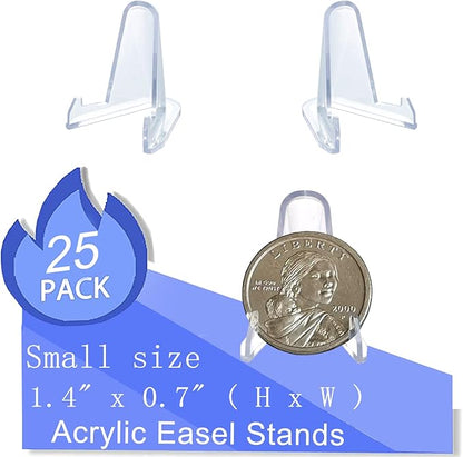 25 Packs(1.4 Inch) Acrylic Easel Stands Display Stands/Plate Stands Coin Display Easel Holder for Air-Tite Coins Pocket Watches Capsules Challenge Medals Casino Chips , Photo Display,Baseball Sports