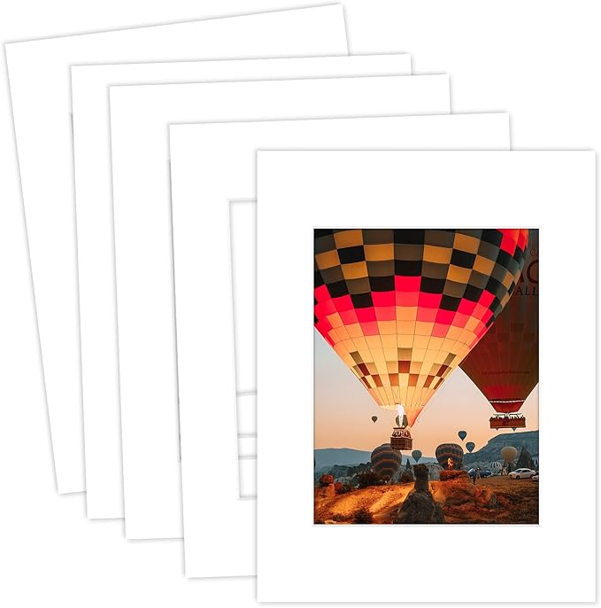 MBC Mat Board Center, 5 Pack 12x16 for 8.5x11 White Picture Mats Frame Mattes, Bevel Cut, Acid Free, 4-ply Thickness