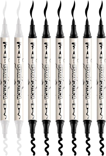 TRANSON 6 Black and 2 White Paint Markers Bold and Brush Dual-tip Acrylic Paint Marker for Rock Glass Canvas Wood Leather Ceramic DIY Painting