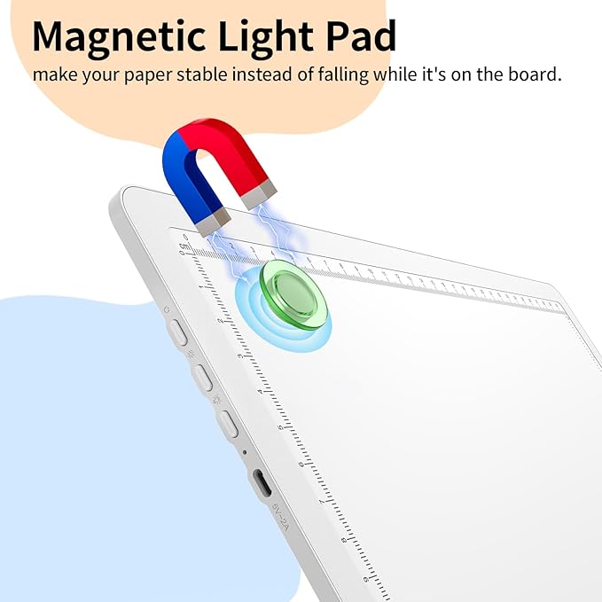 Elice Magnetic A3 Light Board for Diamond Painting, Ultra-Thin Tracing LED Light Box with Side Buttons, Super Bright Diamond Art Light Pad, Light Table for Drawing, Sketching, Weeding Vinyl - White