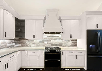 ALL-IN-ONE Paint, Durable cabinet and furniture paint. Built in primer and top coat, no sanding needed. Includes our 30 featured color card - Cashmere (true white), Gallon