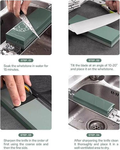 YKLP Knife Sharpening Stone,Whetstone Set Kitchen Knife Sharpener Stone 2 Side 400/1000 Grit,Wet Stones for Sharpening Chisel Blades, Knives, Scissor Blades