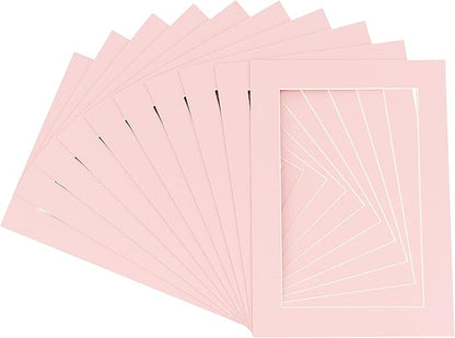Poster Palooza Pack of Ten Acid Free 8x10 Mats Bevel Cut for 6x8 Photos - Pink Precut Matboards With Backing Boards and Self Seal Photo Mat Bags For Pictures, Photos, Framing - 4-ply Thickness