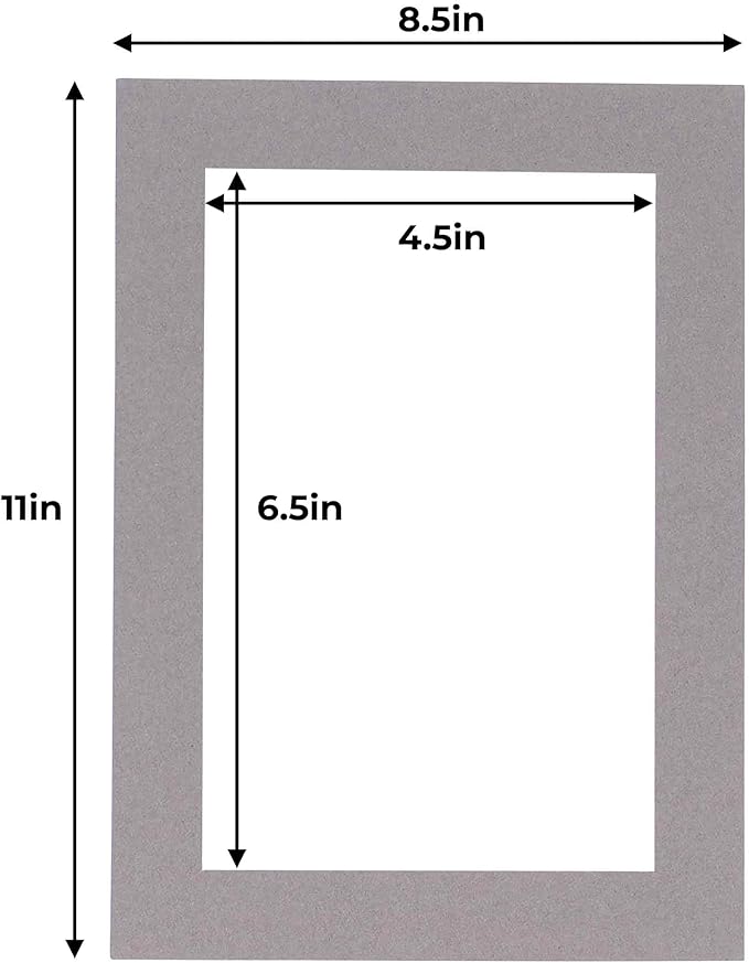 5x7 Mat for 8.5x11 Frame - Precut Mat Board Acid-Free Charcoal 5x7 Photo Matte Made to Fit a 8.5x11 Picture Frame, Premium Matboard for Family Photos, Show Kits, Art, Picture Framing, Pack of 1 Mat