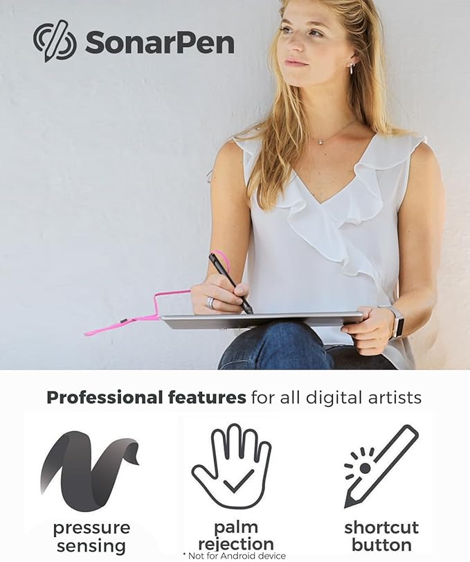 SonarPen - Pressure Sensitive Smart Stylus Pen with Palm Rejection and Shortcut Button. Battery-Less. Compatible with Apple iPad/iPhone/Android/Switch (Fuchsia)