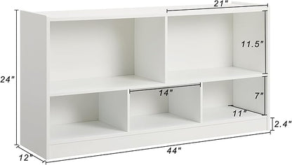 Kids Toy Storage Organizer, 5-Section Storage Cabinet for Organizing Books Toys, Wooden Bookshelf Daycare Furniture for School, Classroom Playroom, Nursery, Kindergarten (White)