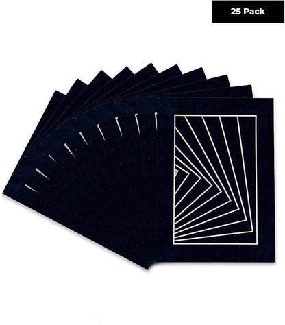 Pack of 25 Acid Free 8x10 Mats Bevel Cut for 5.5x8.5 Photos - Navy Suede Precut Matboards For Pictures, Photos, Framing - 4-ply Thickness