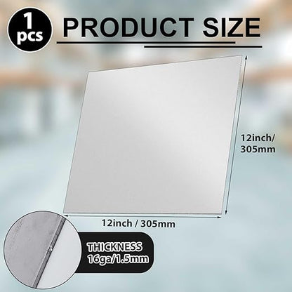 1pcs 16 Gauge 12 x 12 inch Metal Steel Sheet Steel Plate Mild Carbon Cold Rolled Square Weldable Metal Panels for Outside Industrial DIY Use Projects Weld Accessories