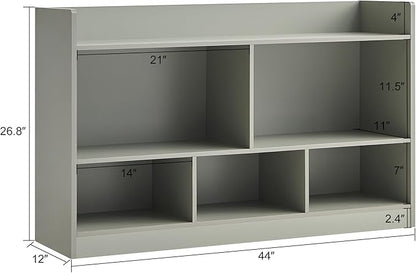 Kids Toy Storage Organizer, 5-Section Bookshelf for Organizing Books Toys, Wooden Storage Cabinet Daycare Furniture for School, Classroom Playroom, Nursery, Kindergarten (Grey)