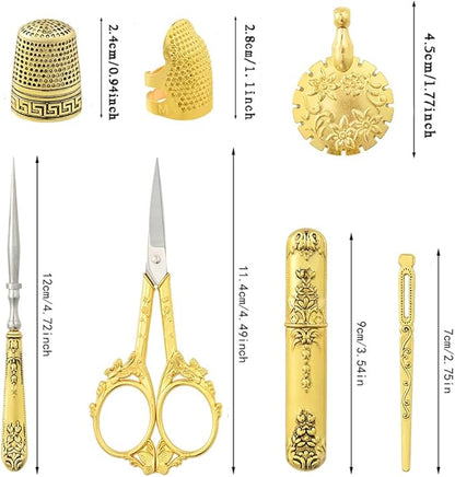 Vintage Embroidery Scissors Set, European Style Stainless Steel Sewing Tools for Sewing, Craft, Art Work, Needlework, Gold