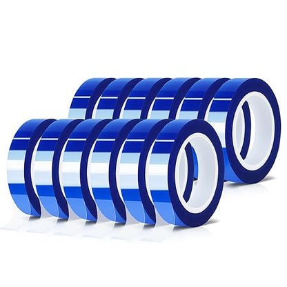 12 Rolls 10mm x16m(52FT) Blue Heat Tape High Temperature Heat Resistant Tape Heat Transfer Tape for Heat Sublimation Press Vinyl,No Residue