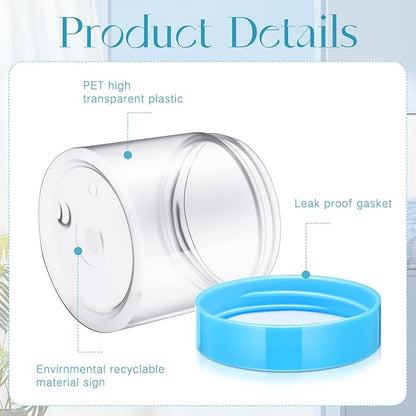SATINIOR 12 Pack 8 oz Plastic Container Jars with Lids Round Clear Travel Cosmetic Container Slime Jars for Toiletries, Lotion, Cream, Ointments, Makeup, Rhinestone, Samples, Kitchen Storage(Blue)