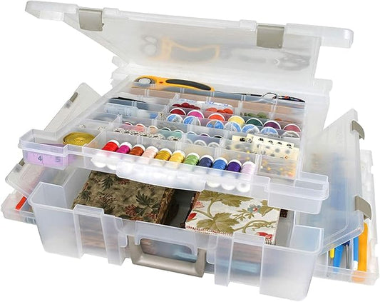 ArtBin 6981AB Super Satchel Deluxe Divided Base, Large Portable Art & Craft Organizer with Drawers, [1] Plastic Storage Case, Clear
