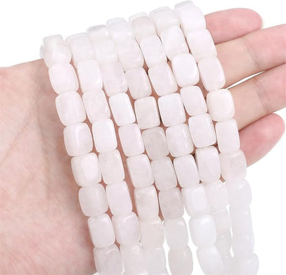 Natural White Agate Cuboid Stone Loose Semi Gemstone Beads for Jewelry Making 8mmx12mm 38cm/Strand