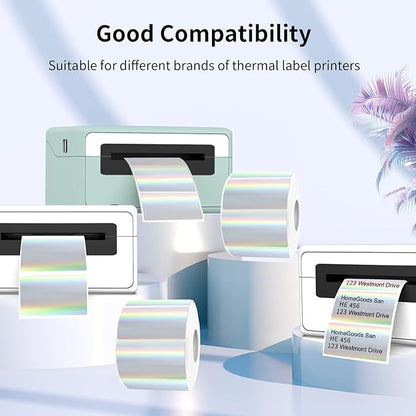 2.25"x1.25" Direct Thermal Labels, Holographic Thermal Printer Labels for Barcode, Self-Adhesive Address Shipping Thermal Label Stickers-1 Roll, 300 Labels, Holographic Silver