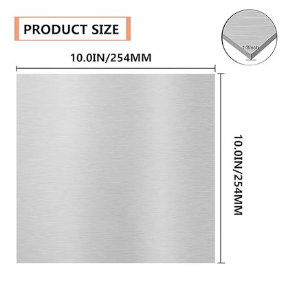 6061 T651 Aluminum Sheet Metal 10 x 10 x 1/8(0.125") Inch Flat Plain Aluminum Plate Covered with Protective Film, 3MM Heat Treatable Rectangle Aluminum Metal Plate for Crafting, Industrial